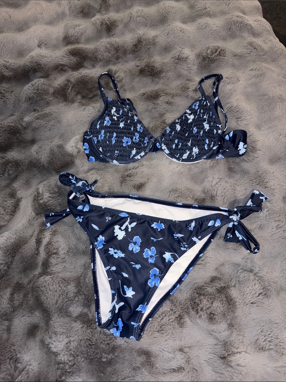 Navy Floral Tie-Side Two-Piece Bikini